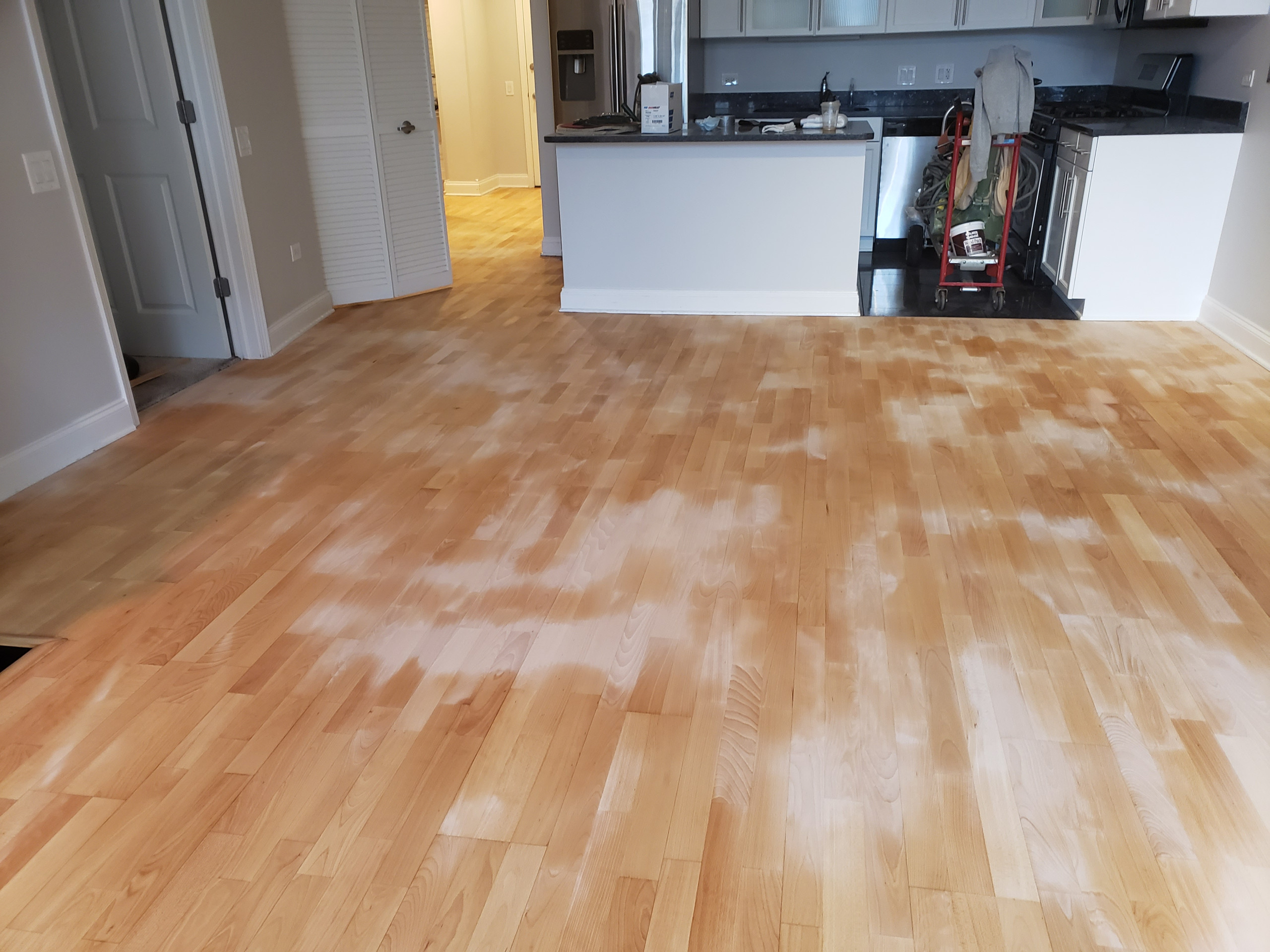 Chicago,  Kahrs Engineered flooring refinished,Dark Walnut stain ,Bona Traffic f