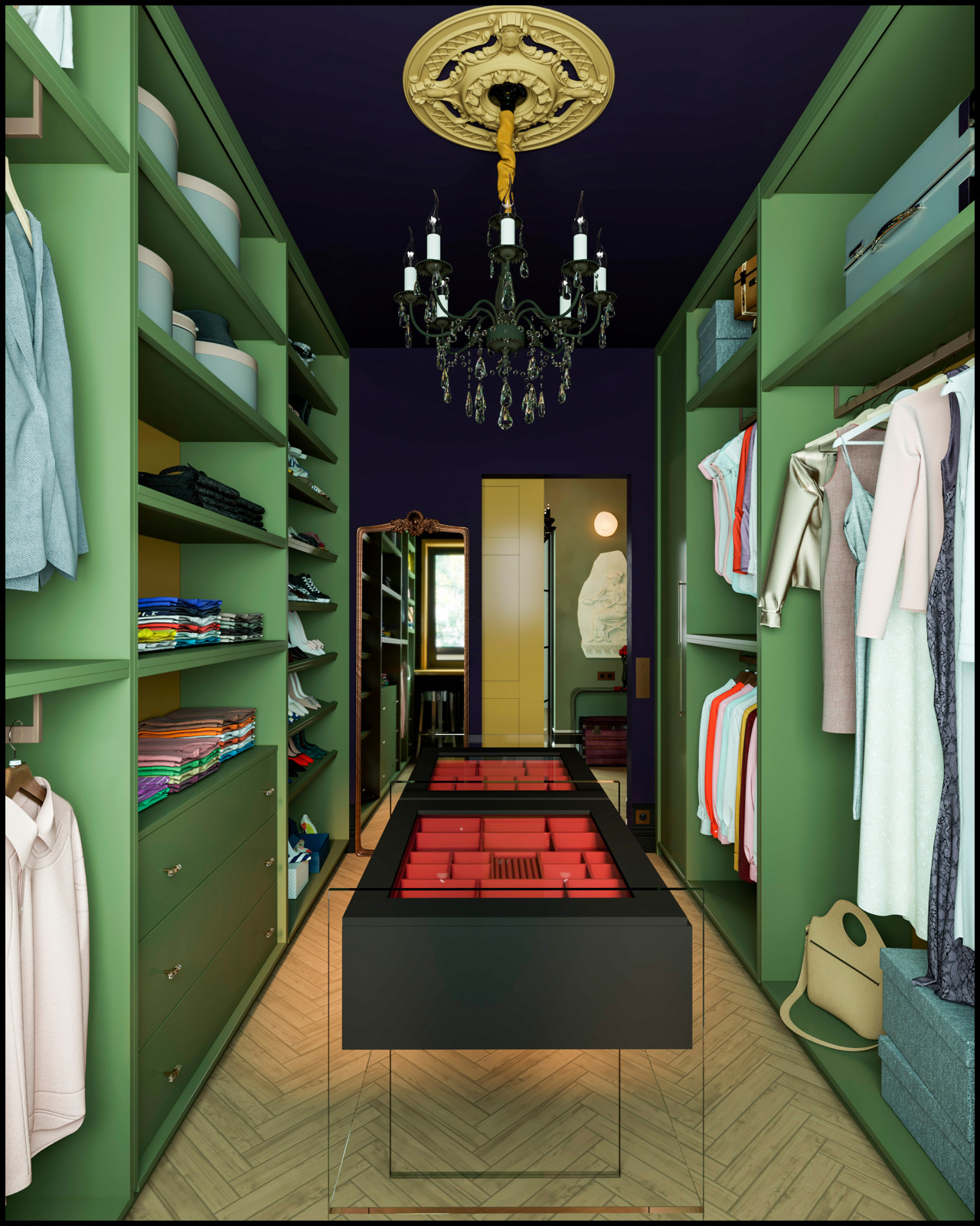 Эклектичный проект квартиры с огромной гардеробной с окном