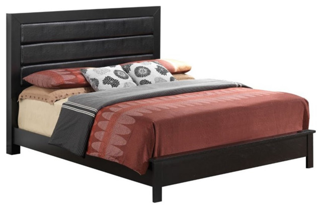 Bowery Hill Transitional Wood Wood King Panel Bed in Black Finish