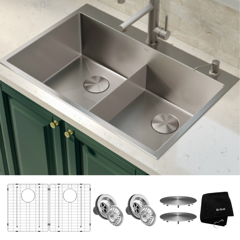 Drop-In Topmount Stainless Steel Kitchen Sink, 16 Gauge - Contemporary ...