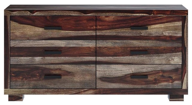 Virginia Rustic Solid Wood Modern Long Dresser With 6 Drawers
