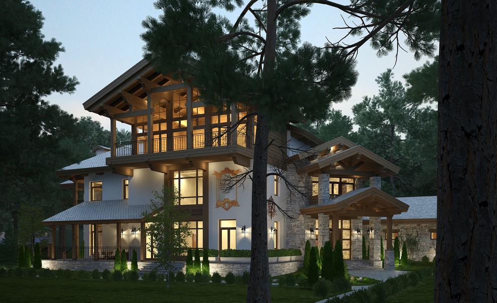 Частное шале с витражом в мансарде