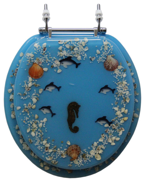 Trimmer Decorative Toilet Seat With Dolphins And Coral, Blue Ocean