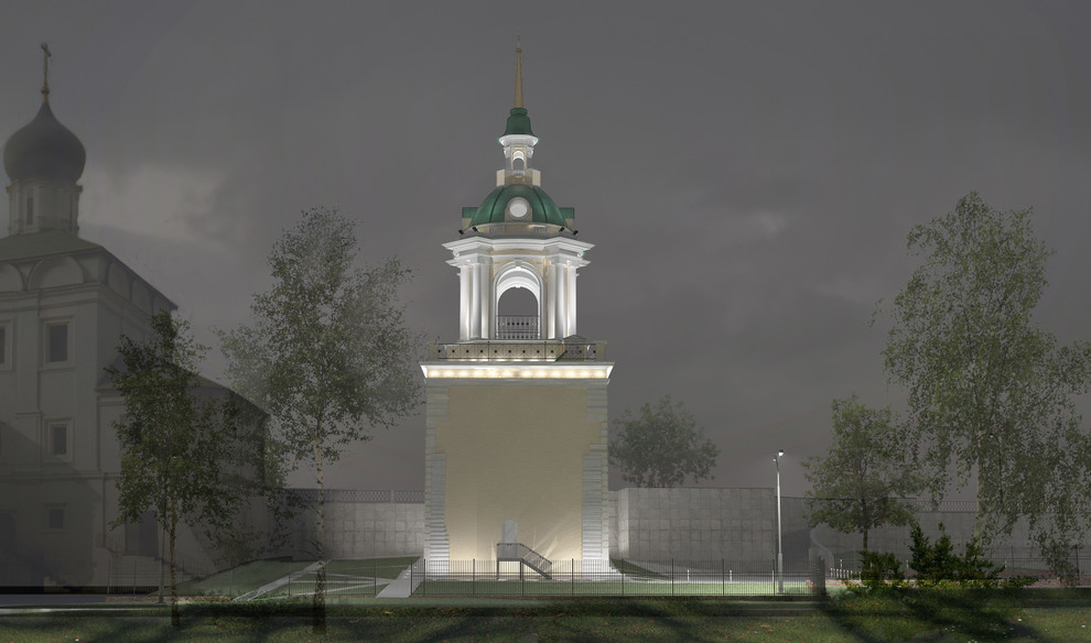 Приспособление колокольни Знаменского монастыря. Подсветка фасадов.