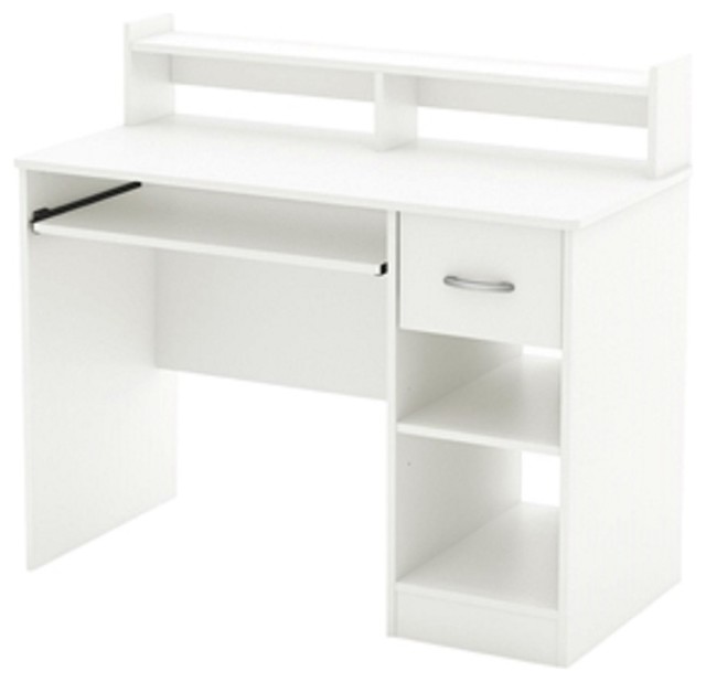 Modern Computer Desk With Keyboard Tray White Finish