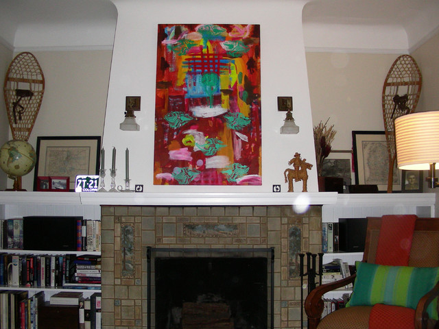 Art Over Fireplace Contemporary Family Games Room New York