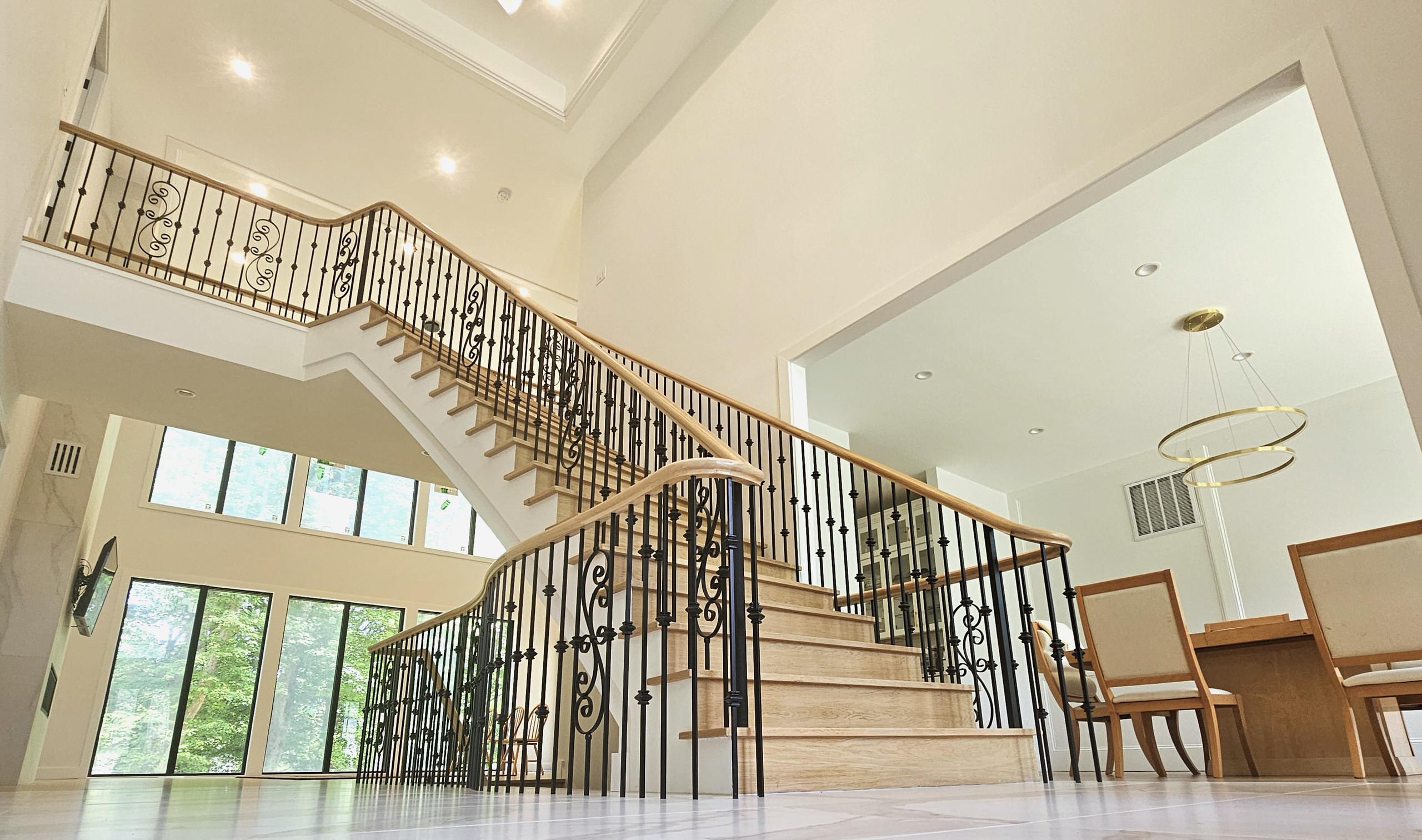 120_Luxurious White Oak Stair with Iron Balusters, Great Falls, 22066