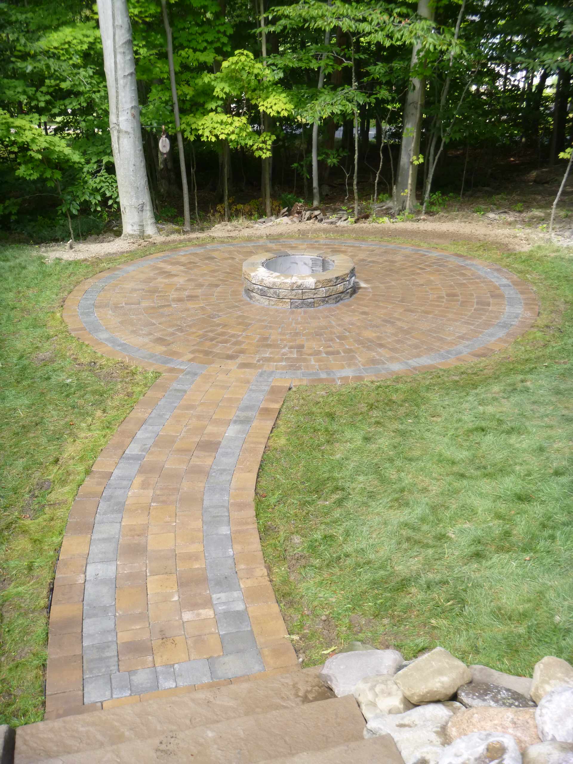 Fire pit and paver walkway