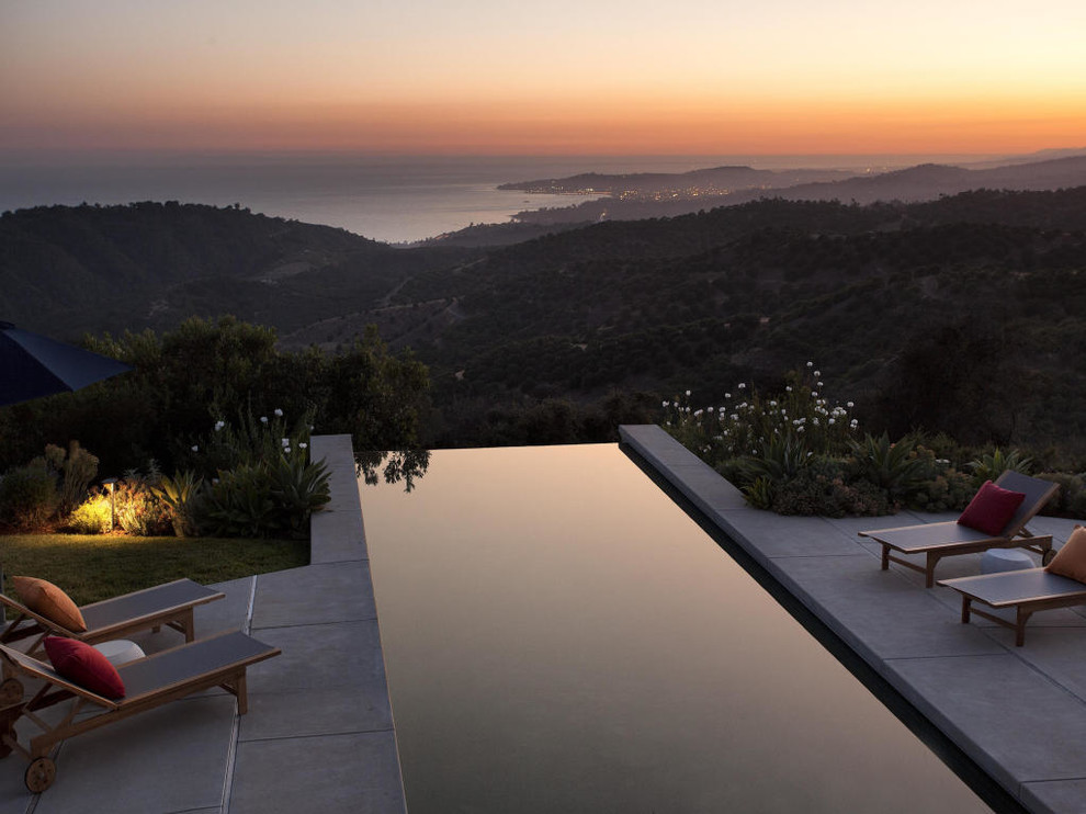 This is an example of a contemporary rectangular infinity pool in Santa Barbara.