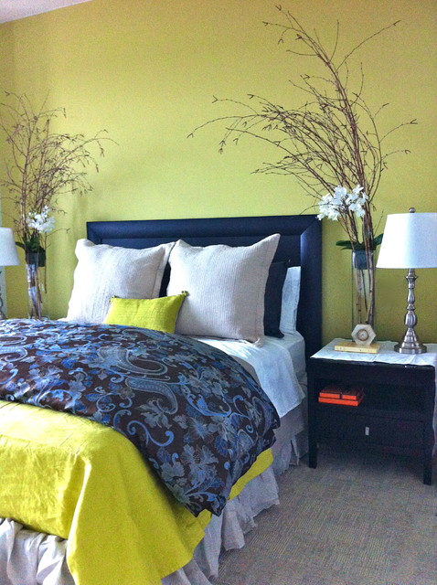 chartreuse and blue bedroom