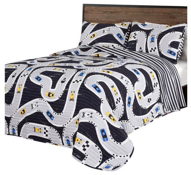 Car Tracks Quilt Navy 2 Piece Set Twin, Alvin And The Chipmunks Twin Bedding