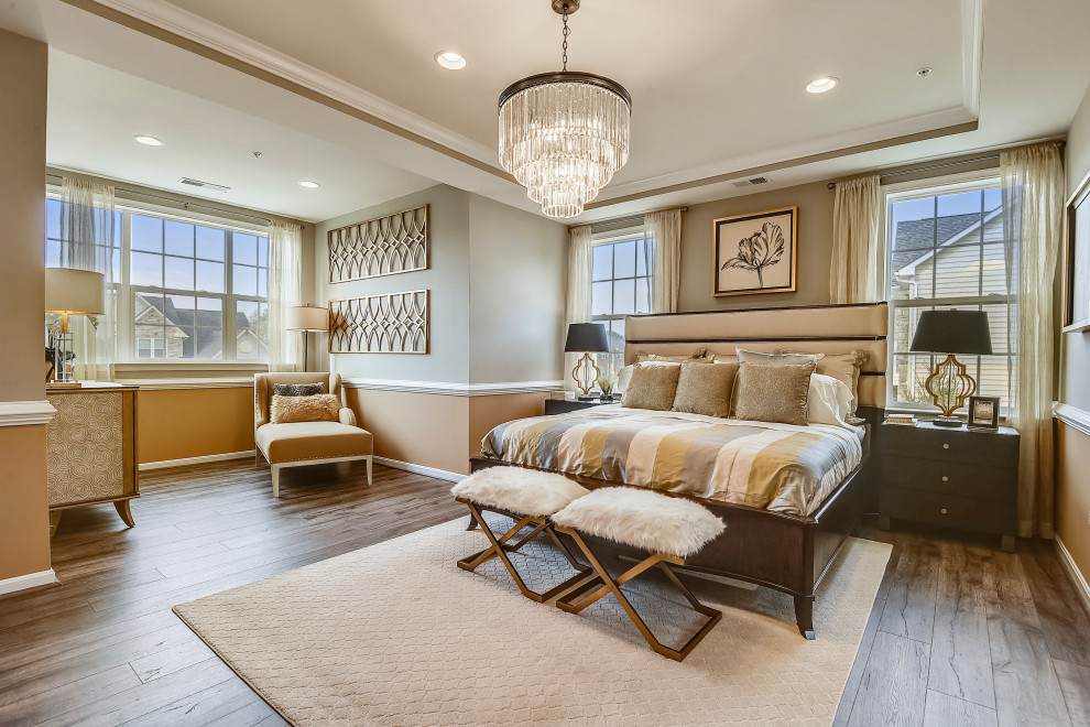 Design ideas for a transitional bedroom in Baltimore.