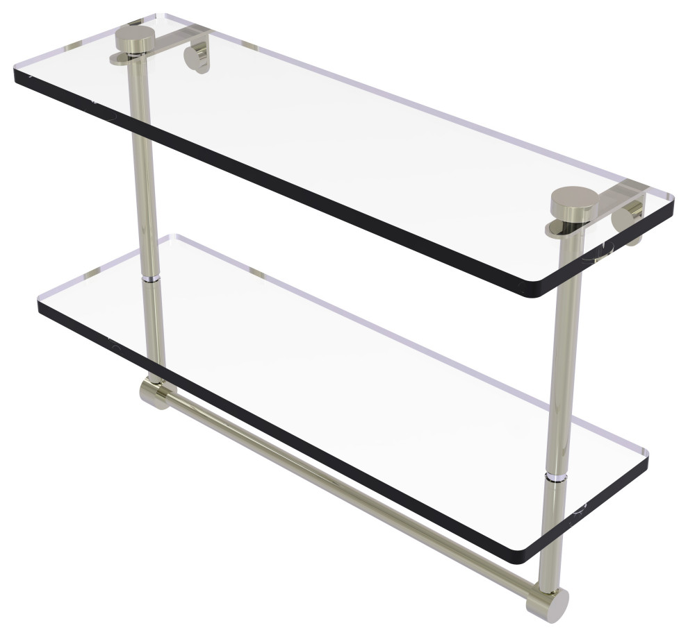 16" Two Tiered Glass Shelf With Integrated Towel Bar Contemporary Bathroom Shelves by