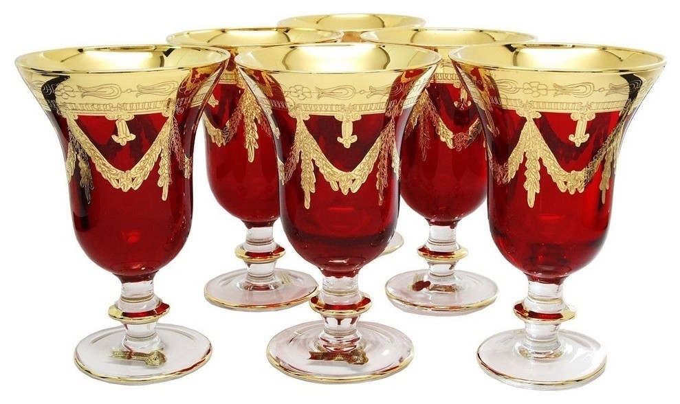 Interglass Italy Set of 6 Crystal Glasses, 24K GoldPlated (Wine