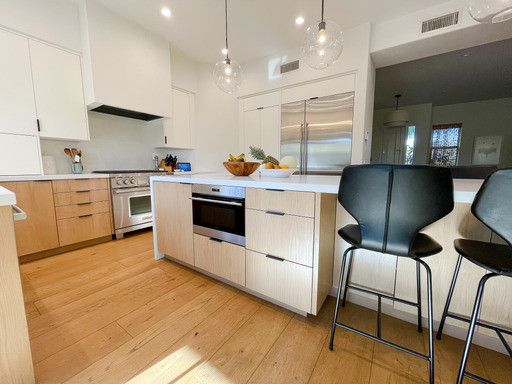 White Oak Flooring, Cabinets, Kitchen Island, Countertops, Backsplash & Applianc