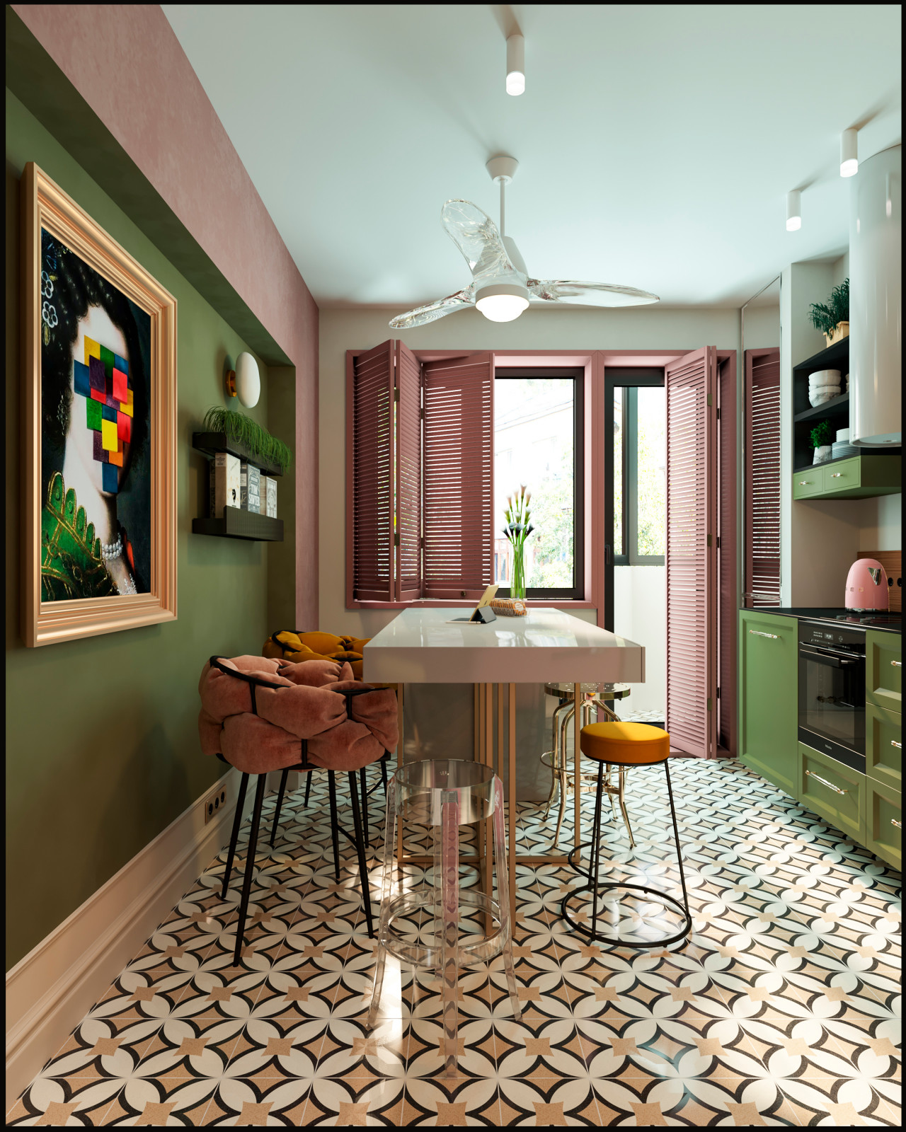 Эклектичный проект квартиры с огромной гардеробной с окном