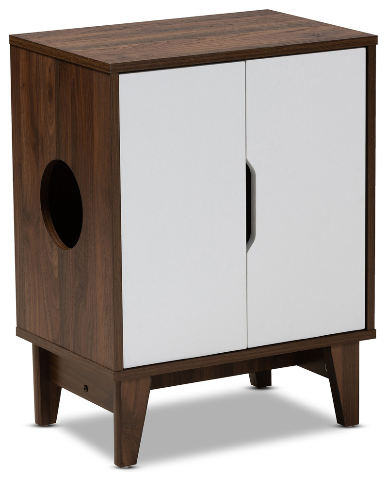 Lindon TwoTone Walnut Brown and White 2Door Wood Cat Litter Box Cover