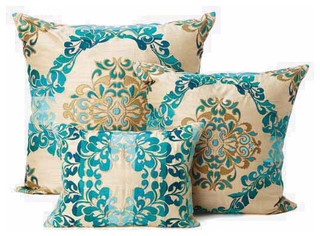Kim Seybert Teal Brocade Throw Pillows decorative-pillows