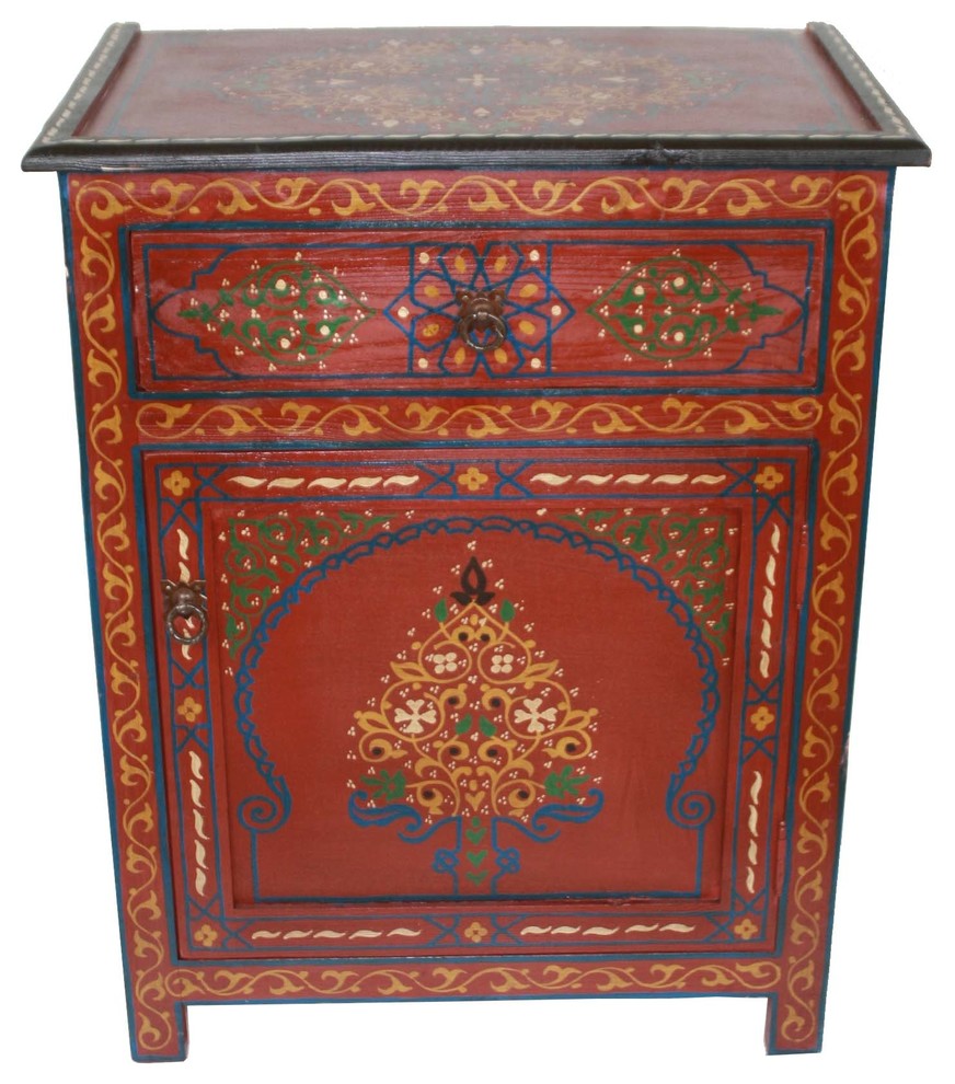 Moroccan Hand Painted Wooden Nightstand Mediterranean Nightstands
