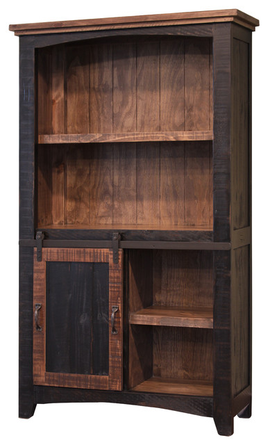 Greenview Sliding Door Bookcase, Distressed Black