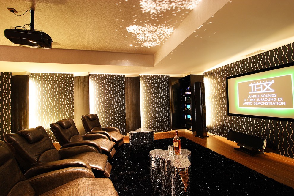 Photo of a contemporary home theatre in Singapore.