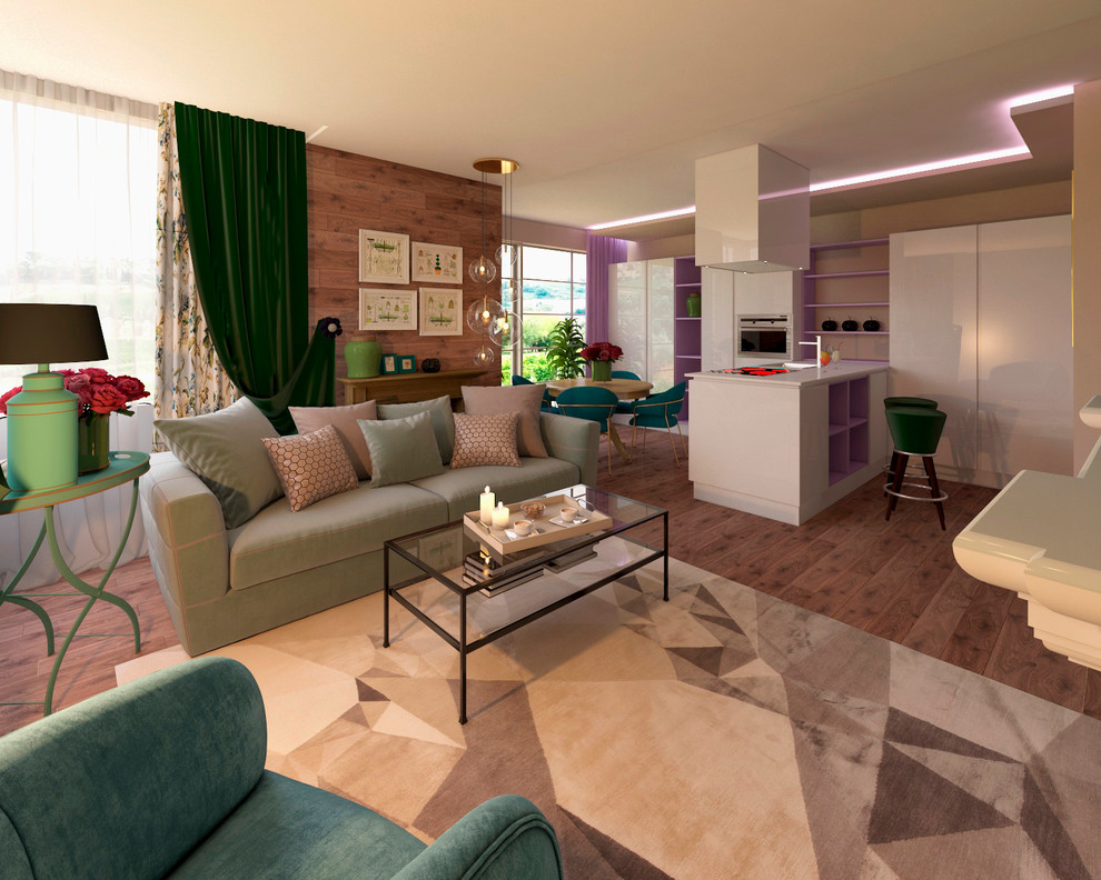 Кухня-гостиная в стиле фьюжн ЖК "Московские водники"