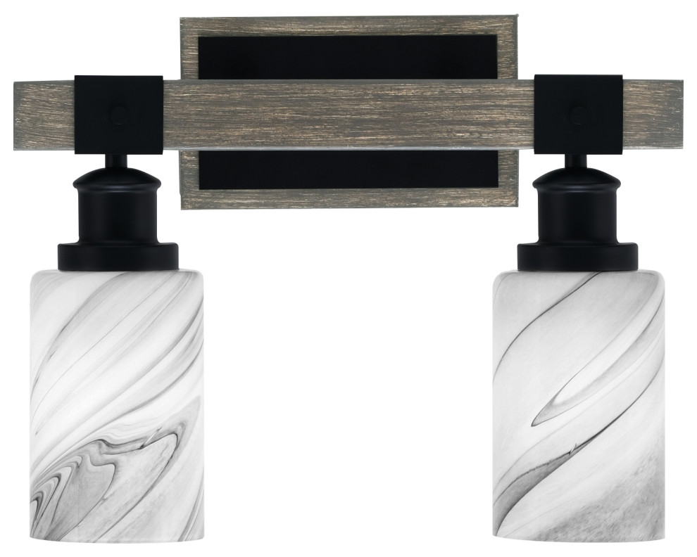 Tacoma Bath Bar Matte Black & Painted Distressed Wood-Look 4" Onyx Swirl Glass