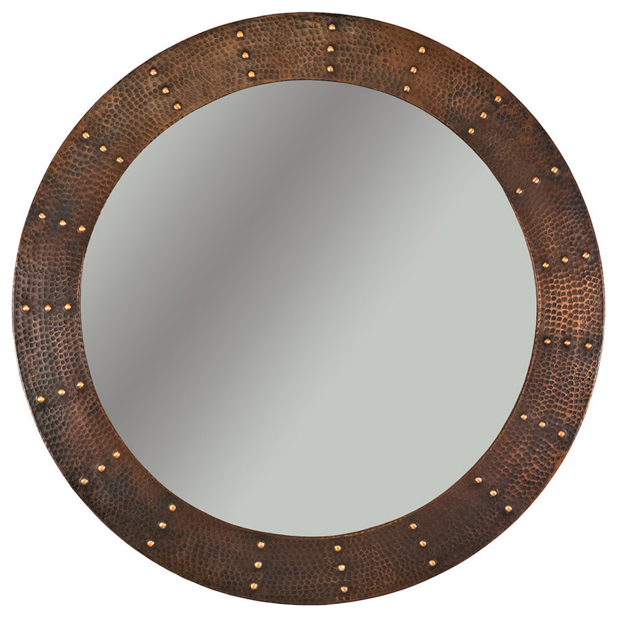 MFR3434RI, 34" Hand Hammered Round Copper Mirror with Hand