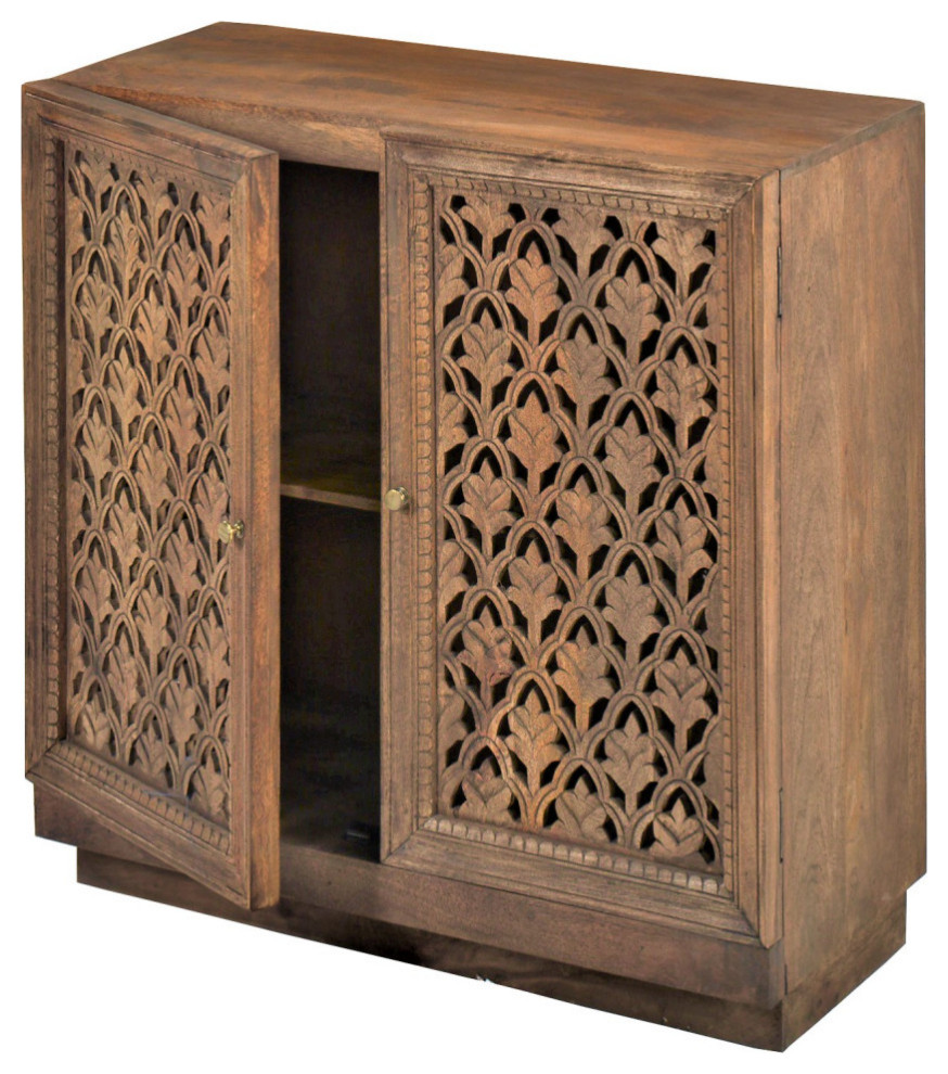 40" Reclaimed Wood Hand Carved 2 Door Versatile Accent