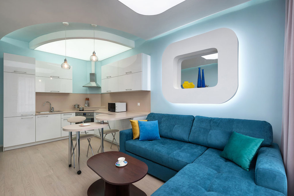 Реализованный проект интерьера квартиры-студии в ЖК "Четыре горизонта"