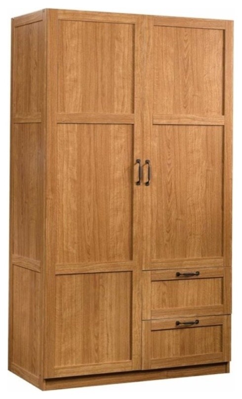 Pemberly Row Engineered Wood 2-Drawers Wardrobe Armoire in Highland Oak