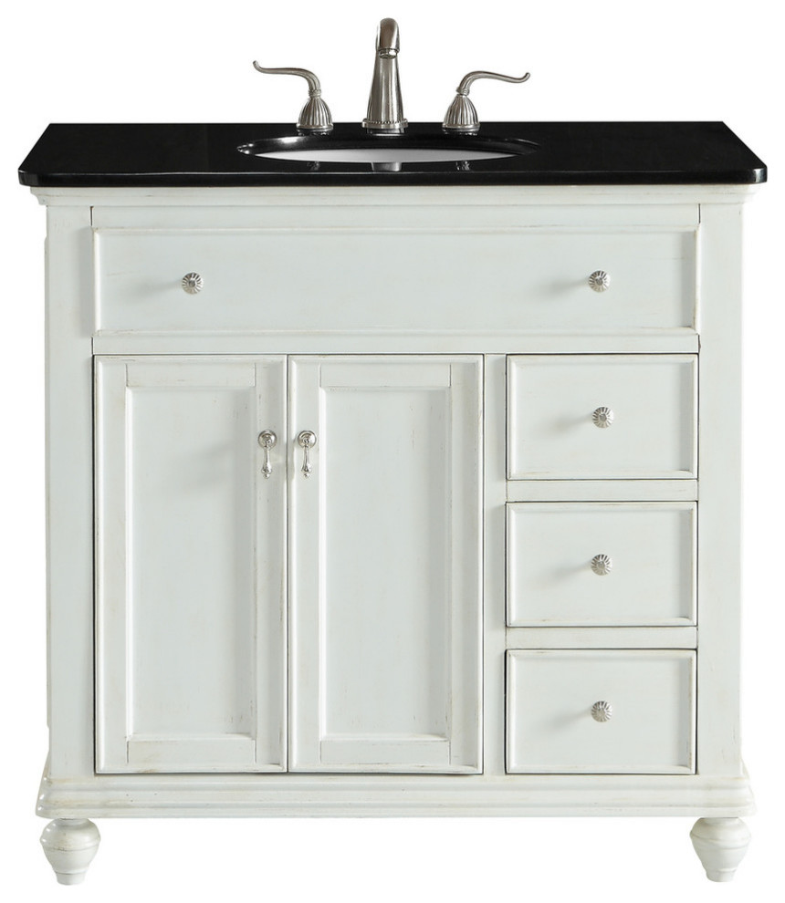 Elegant Decor Vf12336Aw Otto Vanity Set, Antique White Traditional