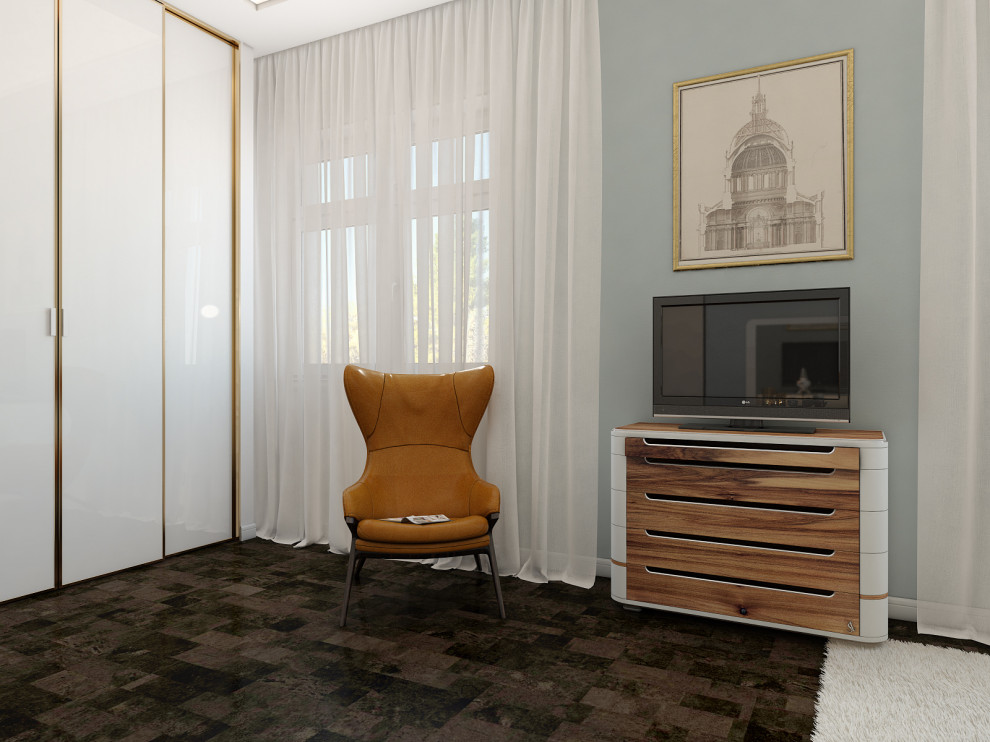 Дизайн спальни в стиле неоклассика в голубых тонах