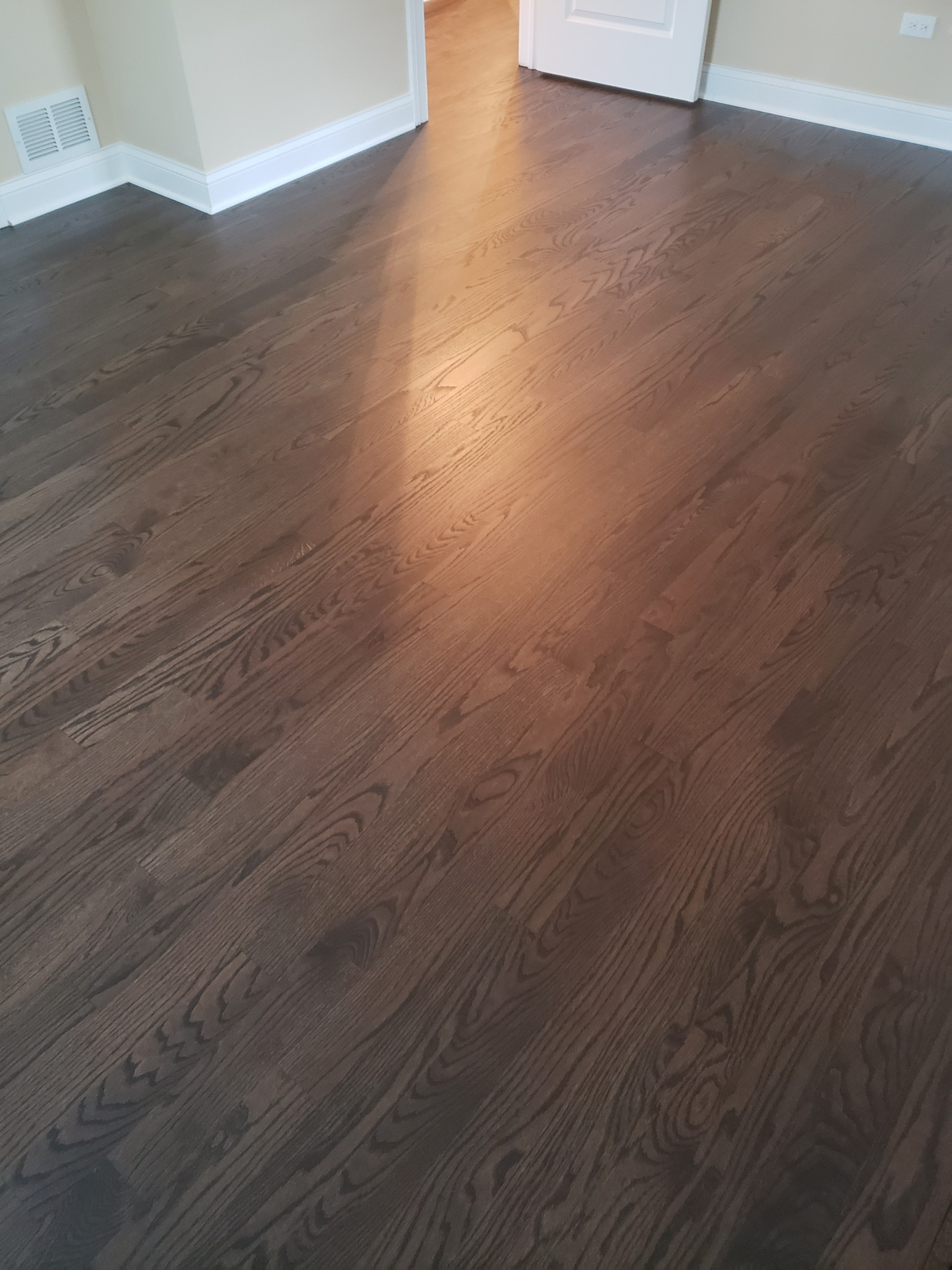Libertyville , new 3 and 1/4 red oak , Jacobean stain Bona Mega One matte finis
