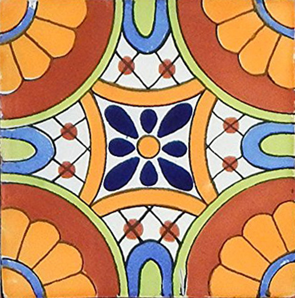 6"x6" Mexican Talavera Handmade Tiles, Set of 40 Mediterranean Wall