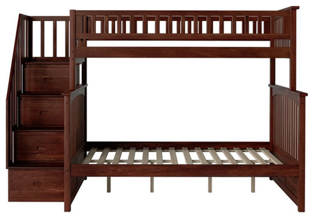 AFI Columbia Twin Over Full Staircase Solid Wood Bunk Bed in Walnut ...
