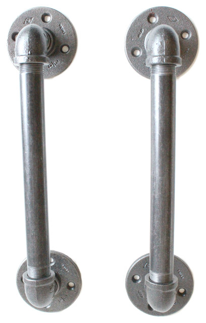 Black Pipe Industrial Door Pulls, Set of 2, 11.5