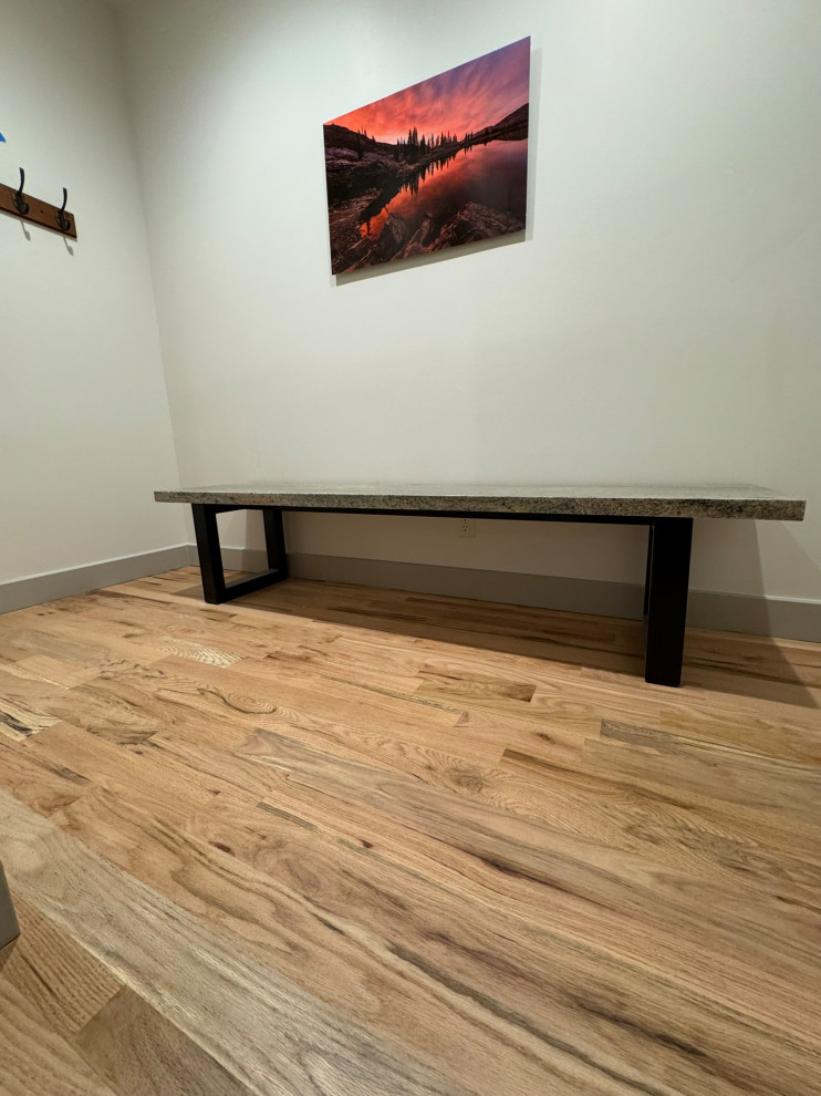 Custom fabricated bench cut from existing kitchen table