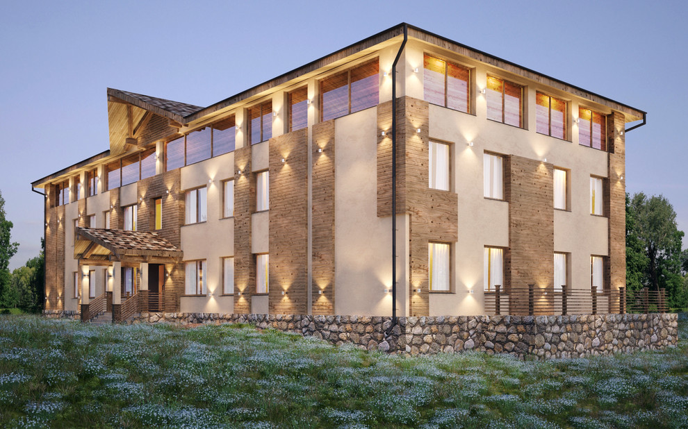 Передний фасад гостиницы в Мурманской Области.