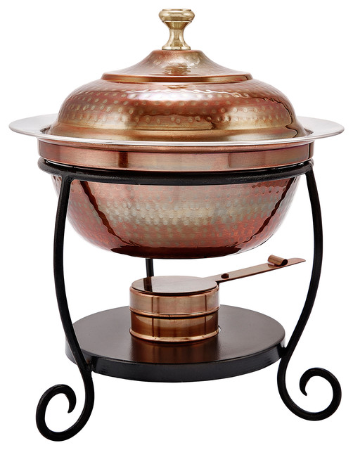 Round Antique Copper Chafing Dish Traditional Chafing Dishes by