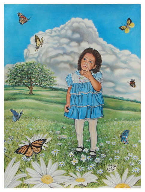 Mike Bennett Nicole With Butterflies Art Print, 9"x12"