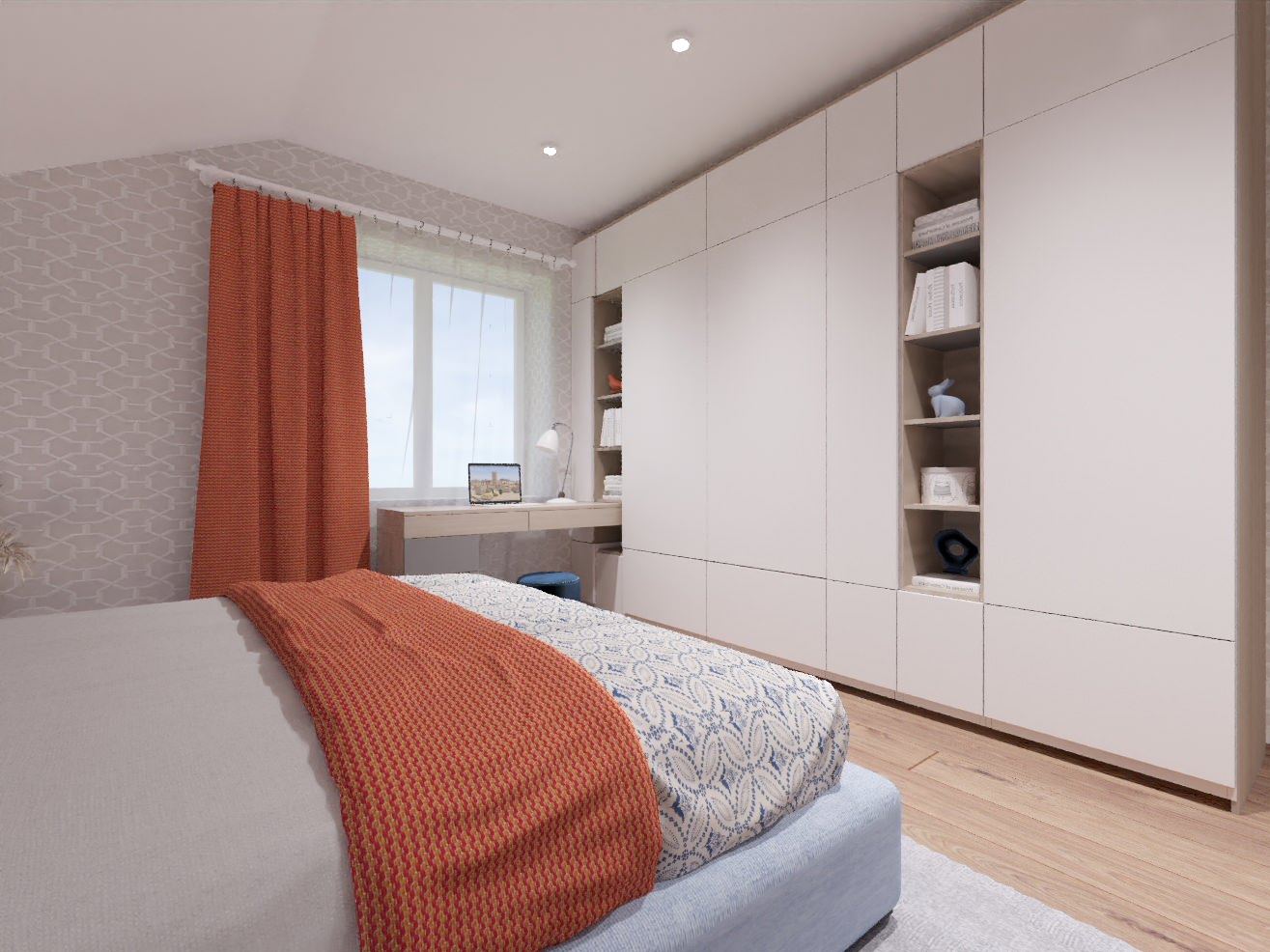 Спальня с мансардным потолком