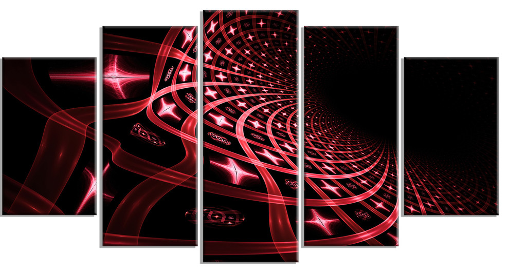 "Fractal Purple Dense Stripes" Metal Wall Art, 60"x32" 5 Panel