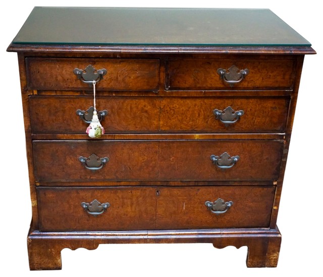 Consigned Small Antique English Burlwood Veneer Chest