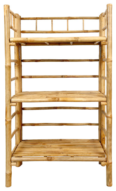 Bamboo Multi-Purpose Freestanding Folding Collapsible 3-tier Bookcase Shelf