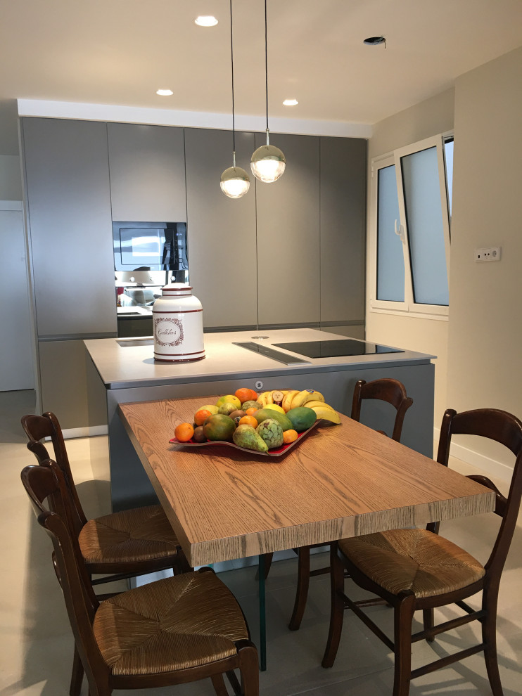 Ejemplo de cocina minimalista con una isla
