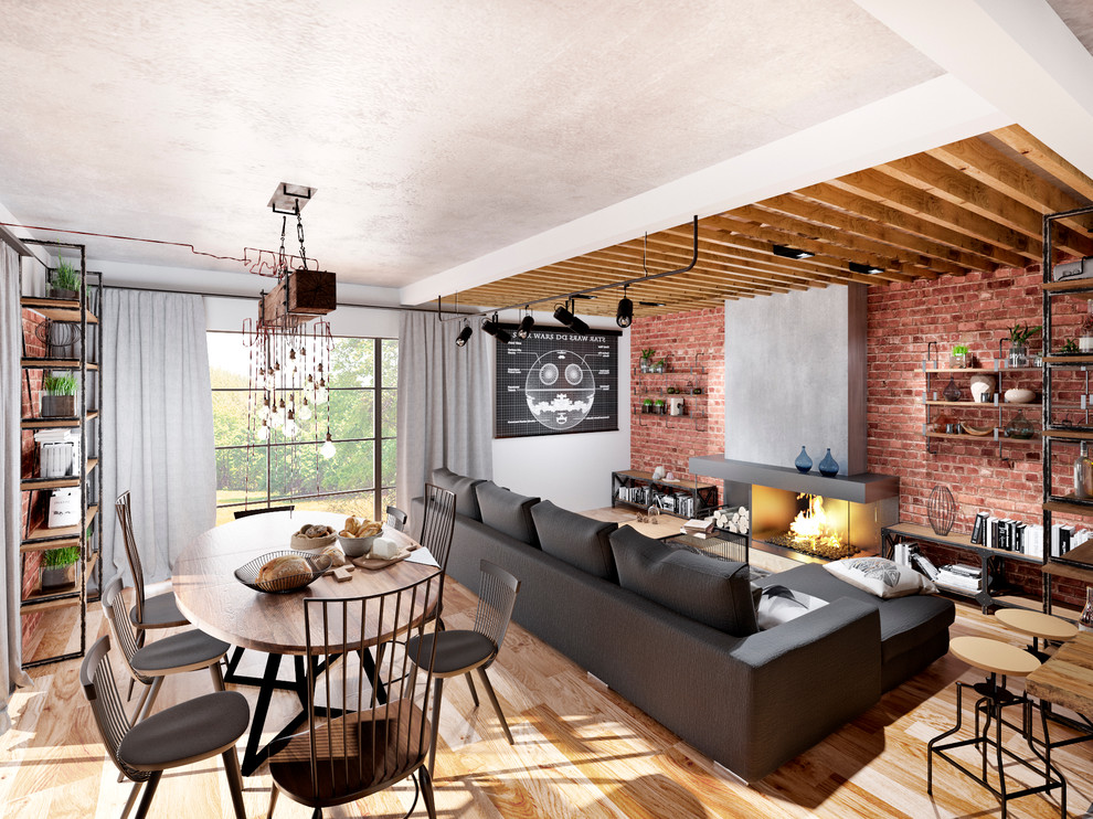 Интьерьер совмещенной кухни-гостиной в стиле Loft