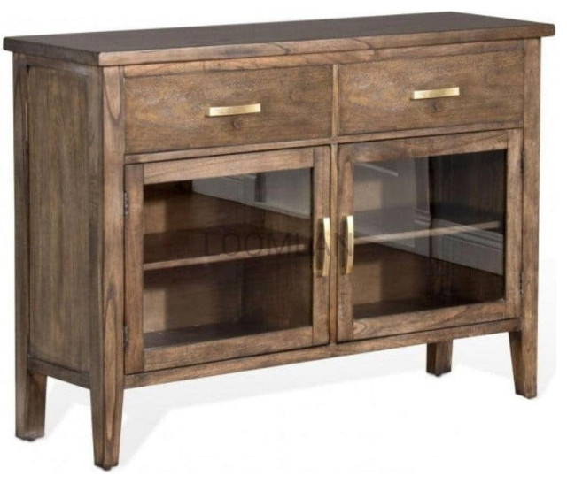 54" Wood Dining Server Buffet Sideboard With Drawers and Glass Doors Transitional Accent