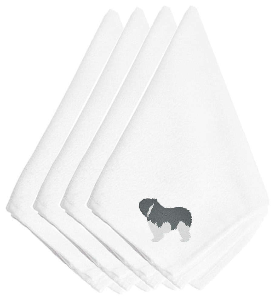 Polish Lowland Sheepdog Dog Embroidered Napkins Set Of 4 Contemporary Napkins By The Store