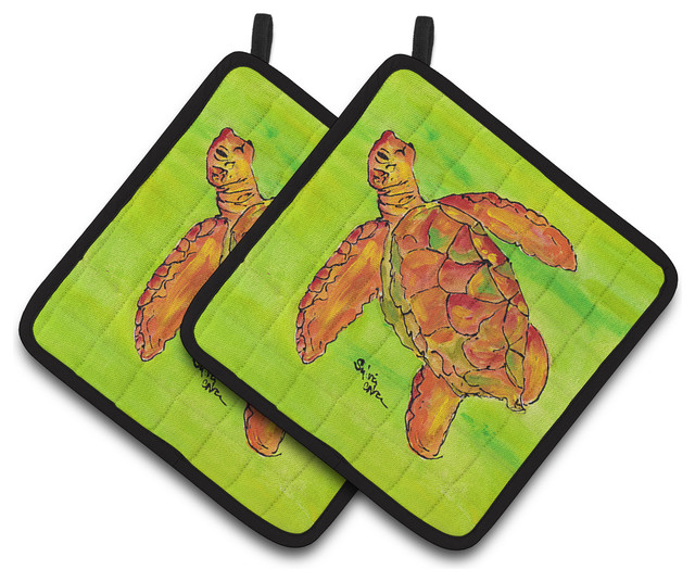 Turtle Pot Holders, Set of 2 Beach Style Oven Mitts And Pot Holders